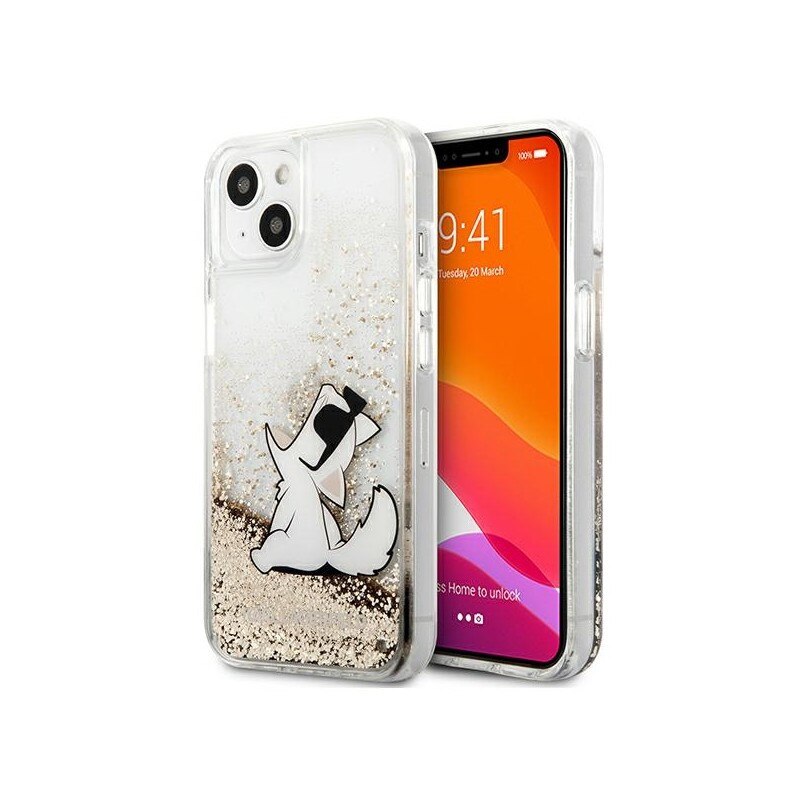 Husa Spate Karl Lagerfeld Compatibila Cu iPhone 13 Mini, Colectia Liquid Glitter Choupette Fun, Gold - 9029012