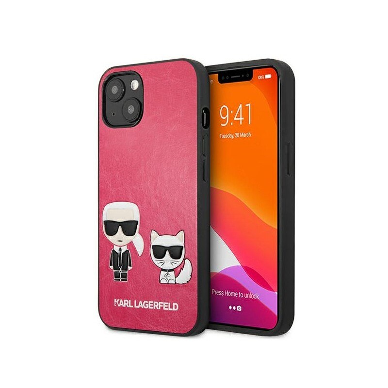 Husa Spate Karl Lagerfeld Compatibila Cu iPhone 13, Colectia Ikonik Karl Si Choupette, Piele, Rosu - 39027261