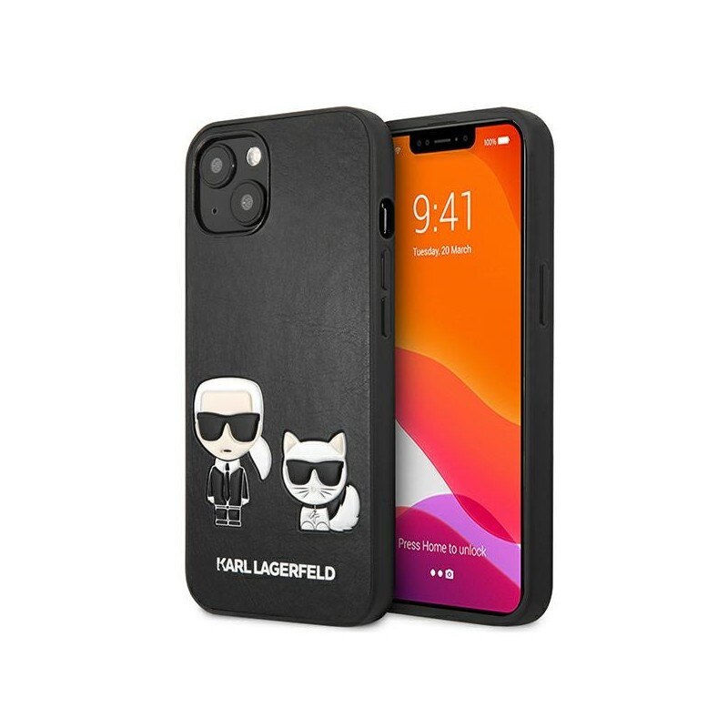 Husa Spate Karl Lagerfeld Compatibila Cu iPhone 13, Colectia Ikonik Karl Si Choupette, Piele, Negru - 9027223
