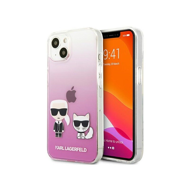 Husa Spate Karl Lagerfeld Compatibila Cu iPhone 13, Colectia Karl Si Choupette, Roz - 9027421