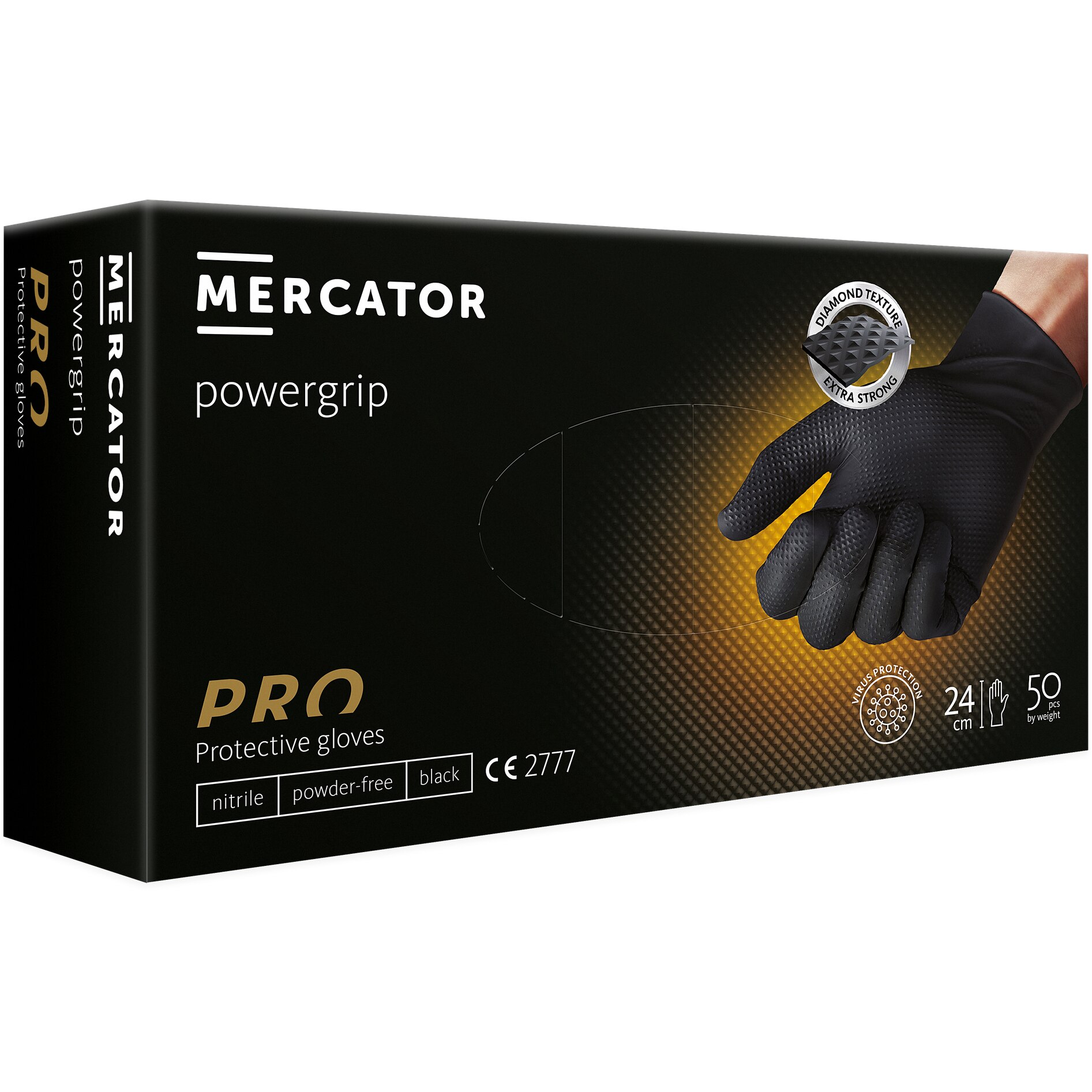 Manusi unica folosinta Negre texturate Powergrip, masura M, cutie 50 bucati