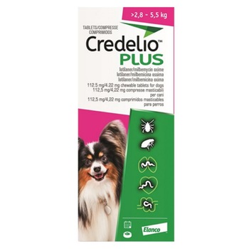 Deparazitare interna si externa caini, Elanco, Credelio Plus, o tableta masticabila, 2,8-5,5 kg Deparazitare interna si externa caini, Elanco, Credelio Plus, o tableta masticabila, 2,8-5,5 kg