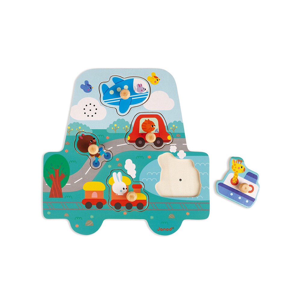 Puzzle muzical, Janod, micutele masini, 5 piese, 18 luni+