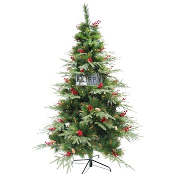 Brad artificial de Craciun, decorat cu conuri pin rosii, pentru interior/exterior, inaltime 210 cm, diametru 142 cm, 767 ramuri, Flippy, verde, suport metalic inclus Brad artificial de Craciun, decorat cu conuri pin rosii, pentru interior/exterior, inaltime 210 cm, diametru 142 cm, 767 ramuri, Flippy, verde, suport metalic inclus