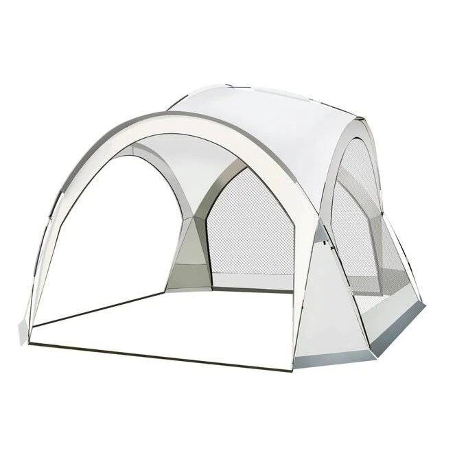Pavilion de gradina cu led, 96 de leduri cu incarcare solara si telecomanda, plasa pentru tantari, 350x350x240 cm