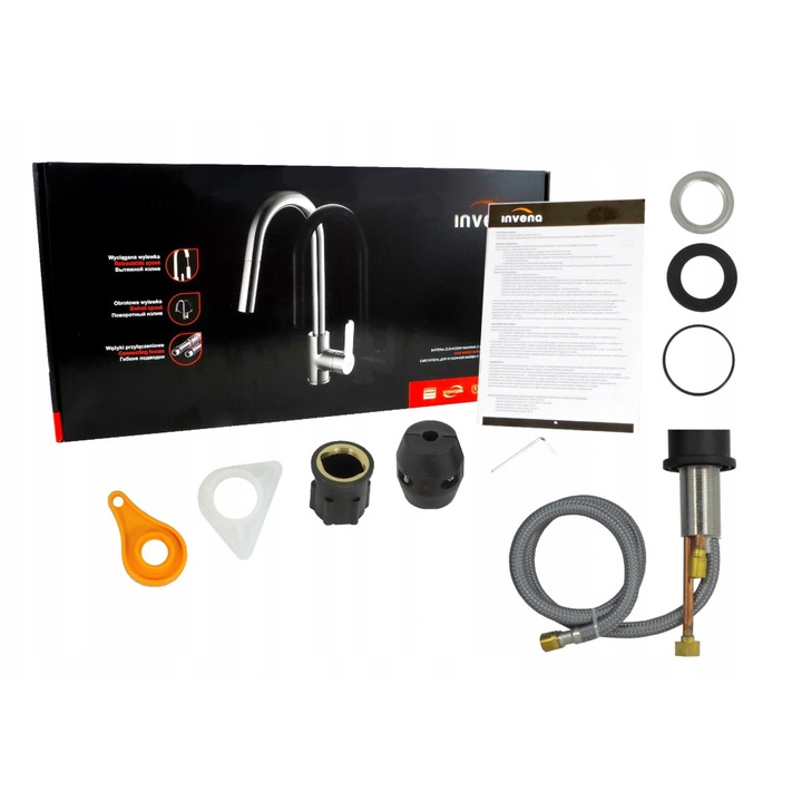 Смесител за мивка Invena Elia, с изтеглящ се кран, черен