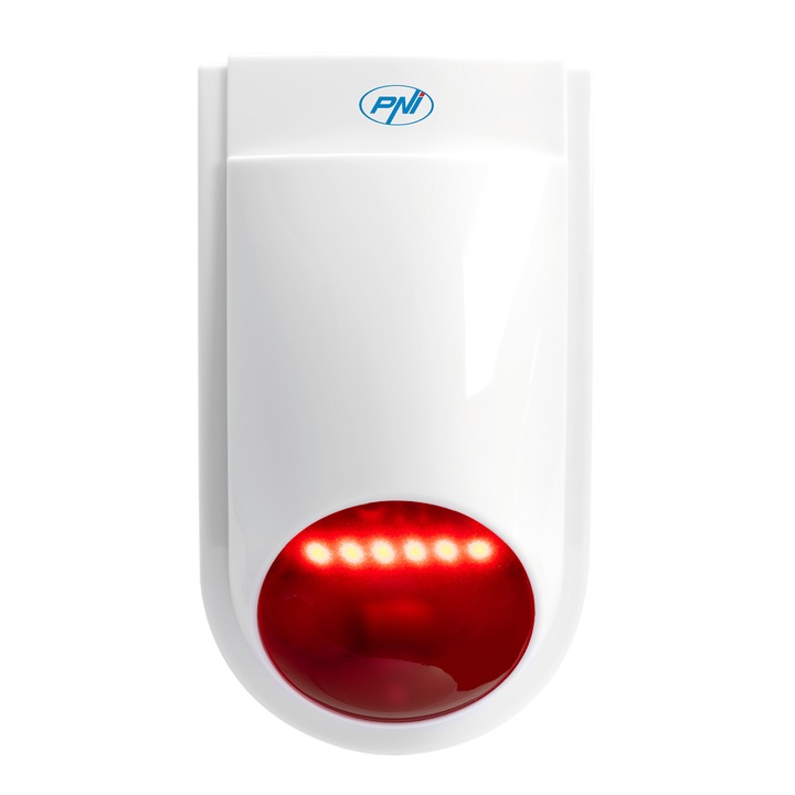 Sirena de exterior wireless PNI SafeHouse HS007LR, cu acumulator si alimentator, pentru sisteme de alarma wireless PNI HS600 si HS650