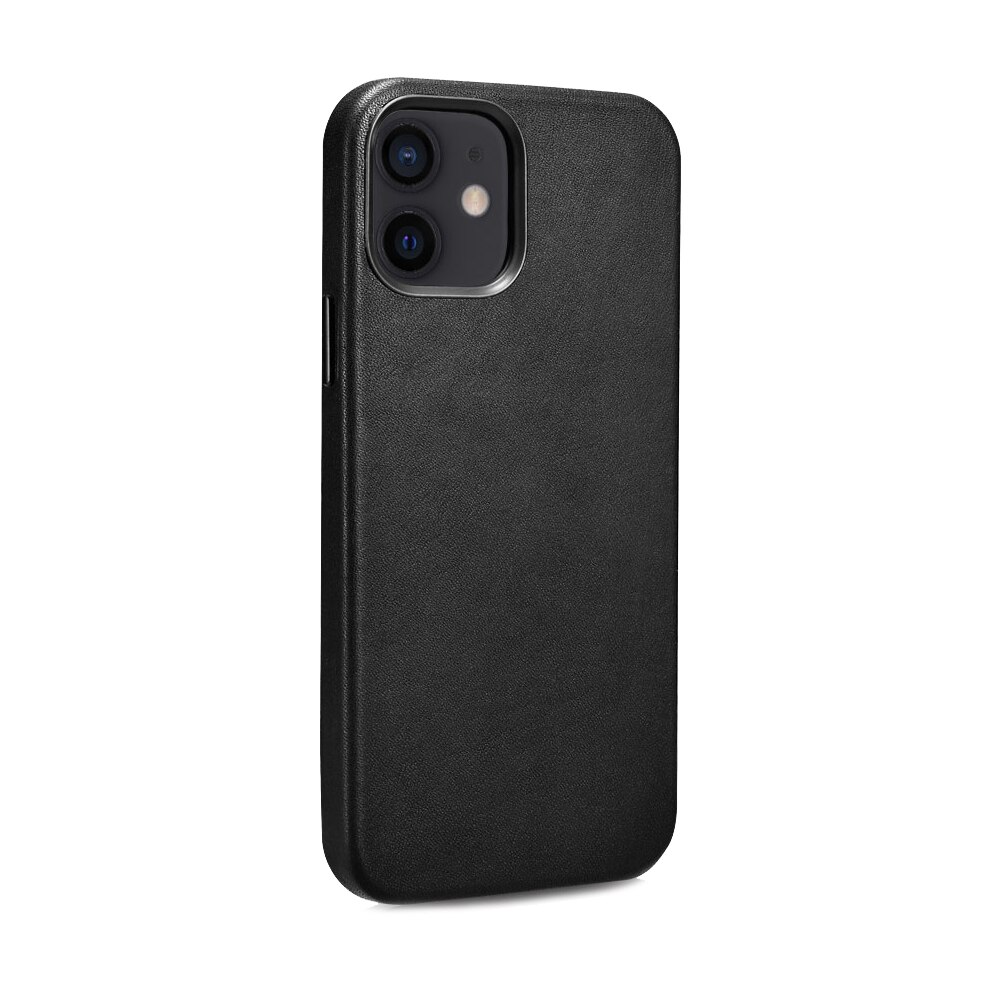 Husa pentru iPhone 12 Mini, cu Magsafe, din piele naturala, protectie full body, back cover, iCarer Wild horse, Negru