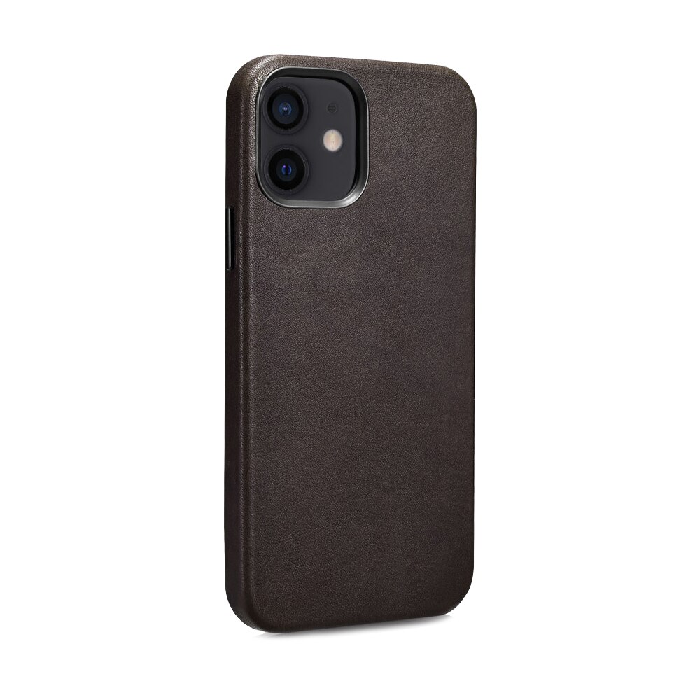 Husa pentru iPhone 12 Mini, cu Magsafe, din piele naturala, protectie full body, back cover, iCarer Wild horse, Dark coffee