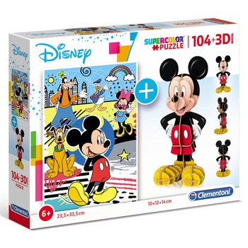 Puzzle 2 in 1 Clementoni - Mickey Mouse, 104 piese Puzzle 2 in 1 Clementoni - Mickey Mouse, 104 piese