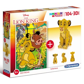 Puzzle 2 in 1 Clementoni - Regele leu, 104 piese Puzzle 2 in 1 Clementoni - Regele leu, 104 piese