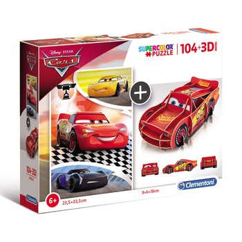 Puzzle 2 in 1 Clementoni - Cars, 104 piese Puzzle 2 in 1 Clementoni - Cars, 104 piese