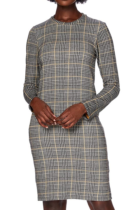 Rochie Find pentru damă, bodycon, carouri, mânecă lungă, gri