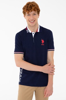 U.S. Polo Assn., Tricou de bumbac cu imprimeu logo, Bleumarin inchis/Alb/Rosu U.S. Polo Assn., Tricou de bumbac cu imprimeu logo, Bleumarin inchis/Alb/Rosu