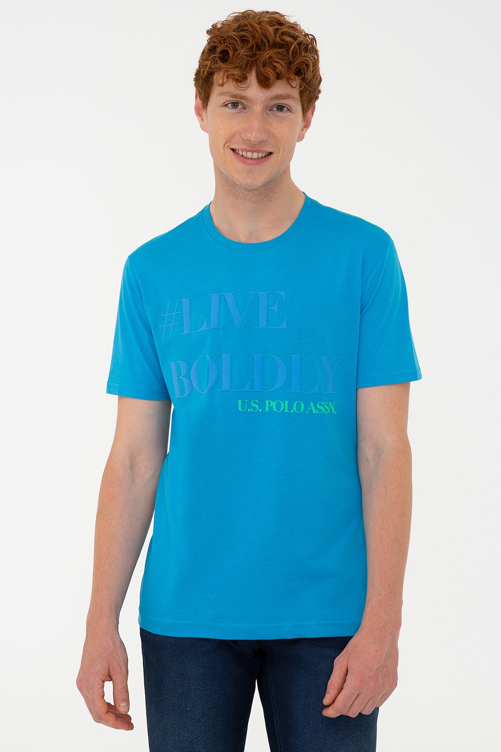 U.S. Polo Assn., Tricou cu imprimeu logo, Albastru aqua