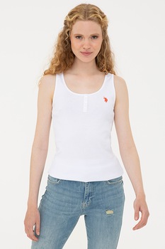 U.S. Polo Assn., Top din bumbac cu nasturi decorativi, Alb optic U.S. Polo Assn., Top din bumbac cu nasturi decorativi, Alb optic