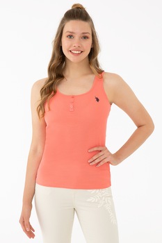 U.S. Polo Assn., Top din bumbac cu nasturi decorativi, Oranj persan U.S. Polo Assn., Top din bumbac cu nasturi decorativi, Oranj persan