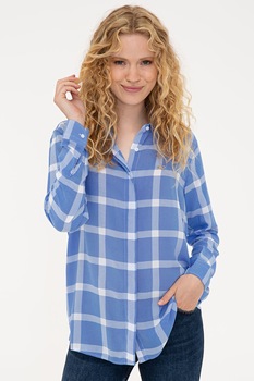 U.S. Polo Assn., Camasa in carouri cu nasturi, Albastru lavanda/Alb, XS U.S. Polo Assn., Camasa in carouri cu nasturi, Albastru lavanda/Alb, XS