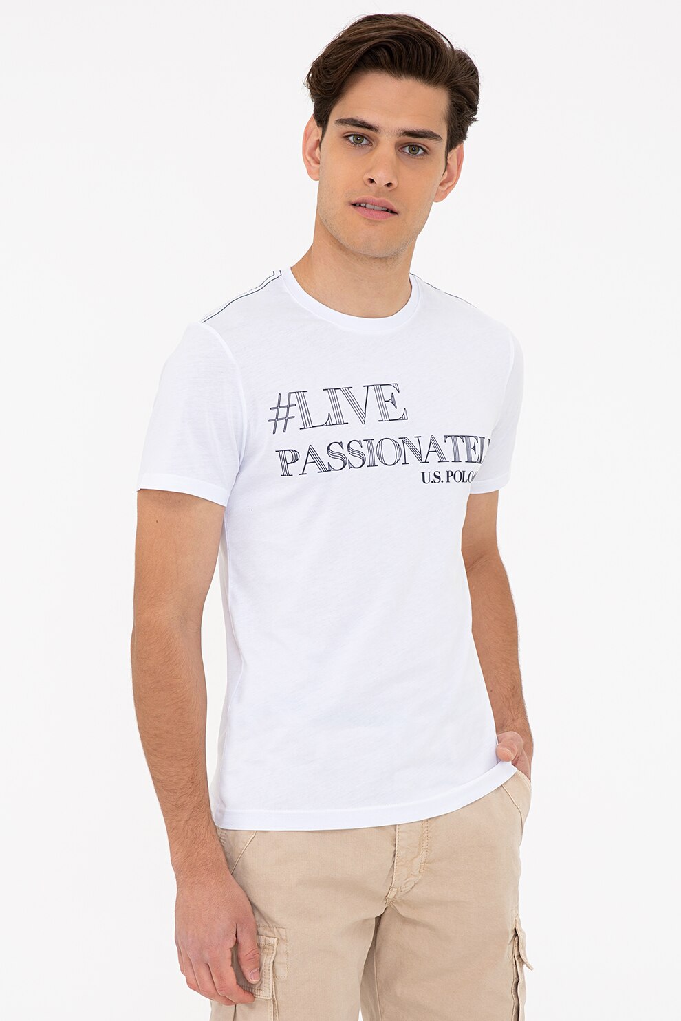 U.S. Polo Assn., Tricou cu imprimeu text, Alb optic