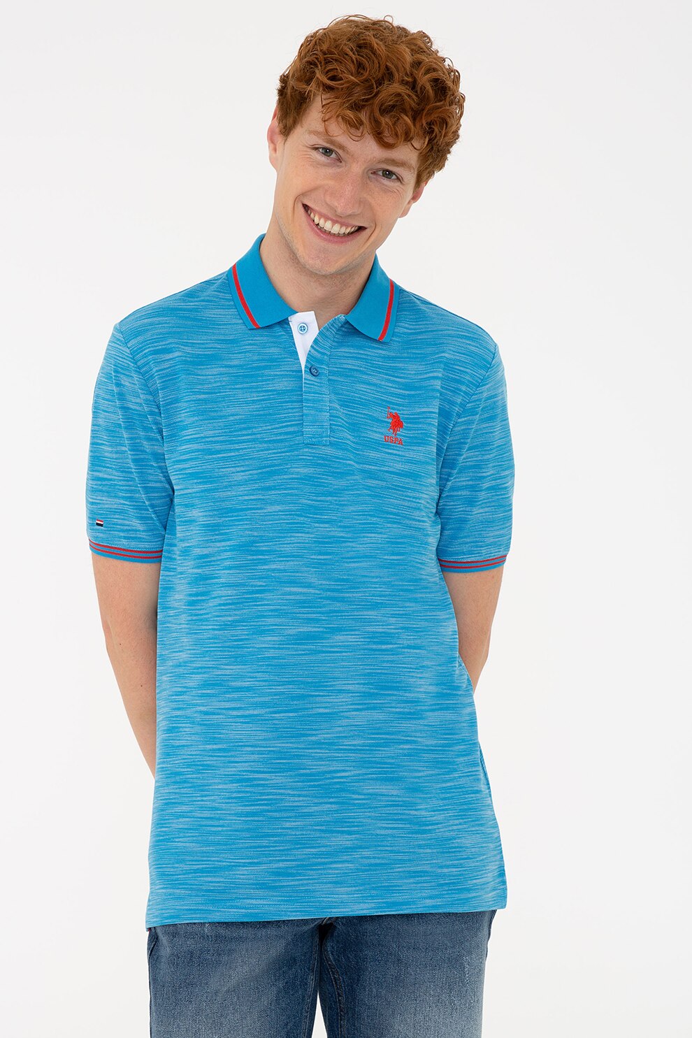U.S. Polo Assn., Tricou polo din amestec de bumbac, Albastru aqua