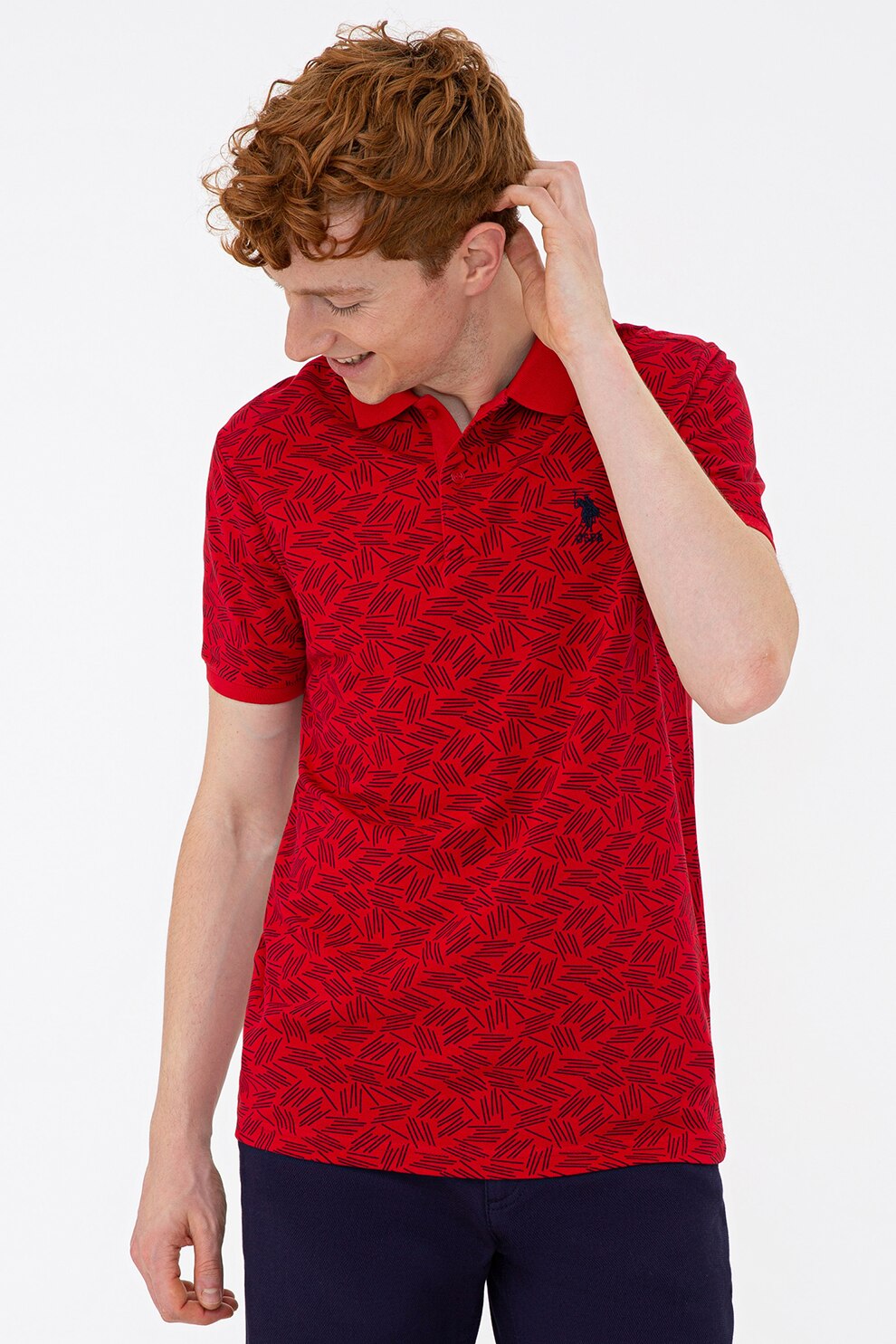 U.S. Polo Assn., Tricou polo slim fit de bumbac cu textura pique, Rosu/Negru