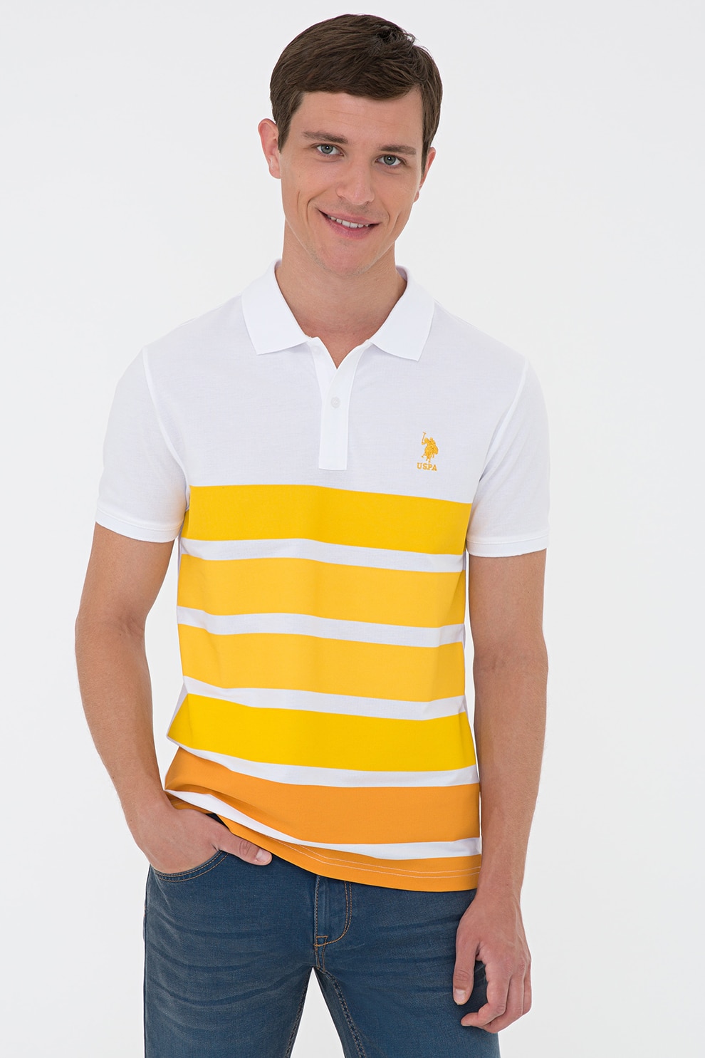 U.S. Polo Assn., Tricou polo slim fit, Alb/Galben