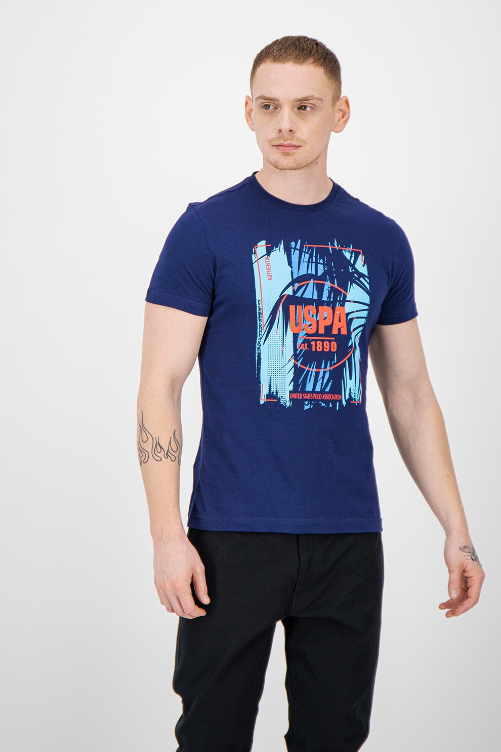 U.S. Polo Assn., Tricou din bumbac cu imprimeu, Bleumarin/Albastru aqua/Rosu