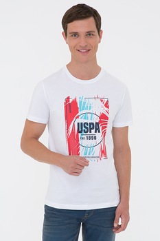 U.S. Polo Assn., Tricou din bumbac cu imprimeu, alb, rosu, albastru aqua