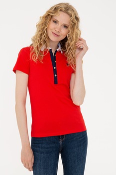 U.S. Polo Assn., Tricou polo din amestec de bumbac cu logo, Rosu/Bleumarin inchis U.S. Polo Assn., Tricou polo din amestec de bumbac cu logo, Rosu/Bleumarin inchis