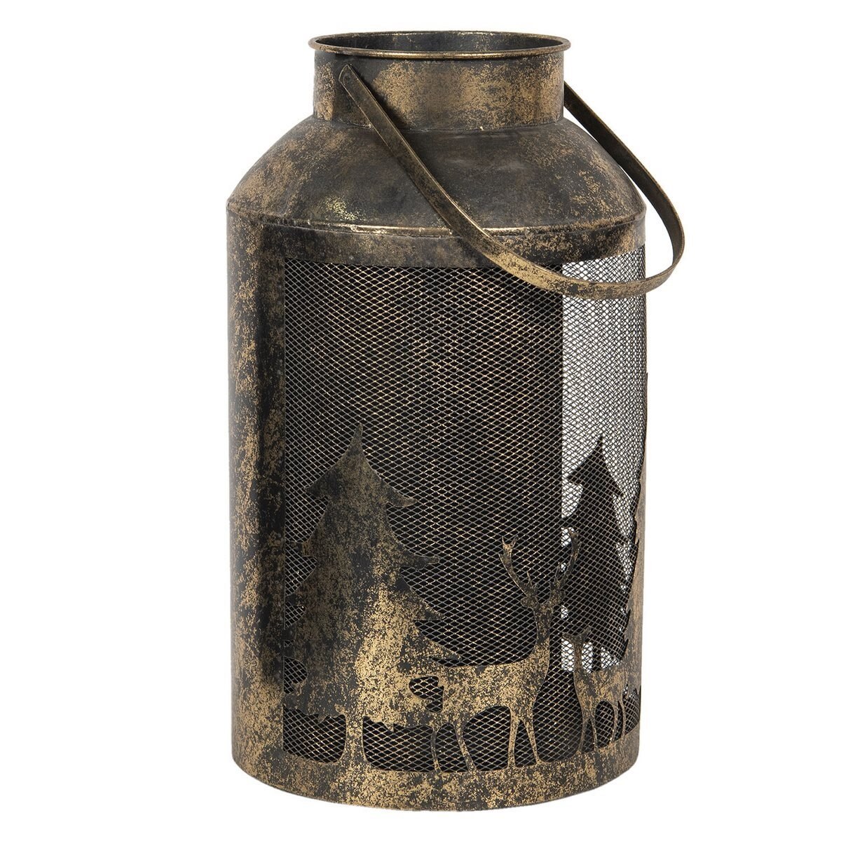 Felinar din metal negru cu patina aramie model Reni Ø 22 cm x 25 h