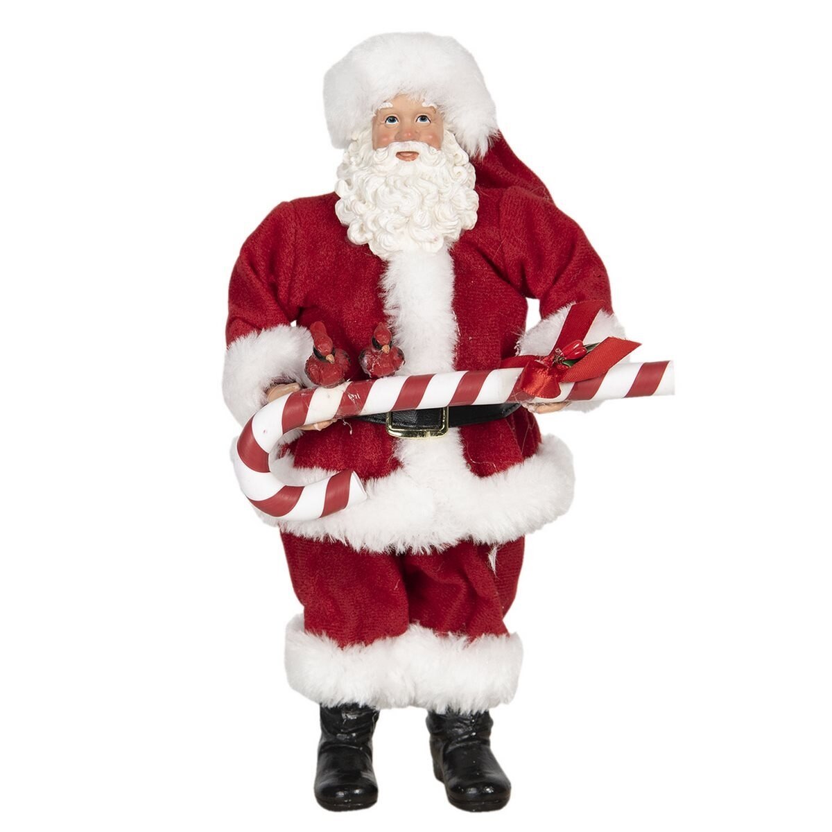 Figurina Mos Craciun din textil alb rosu 14 cm x 14 cm x 28 h