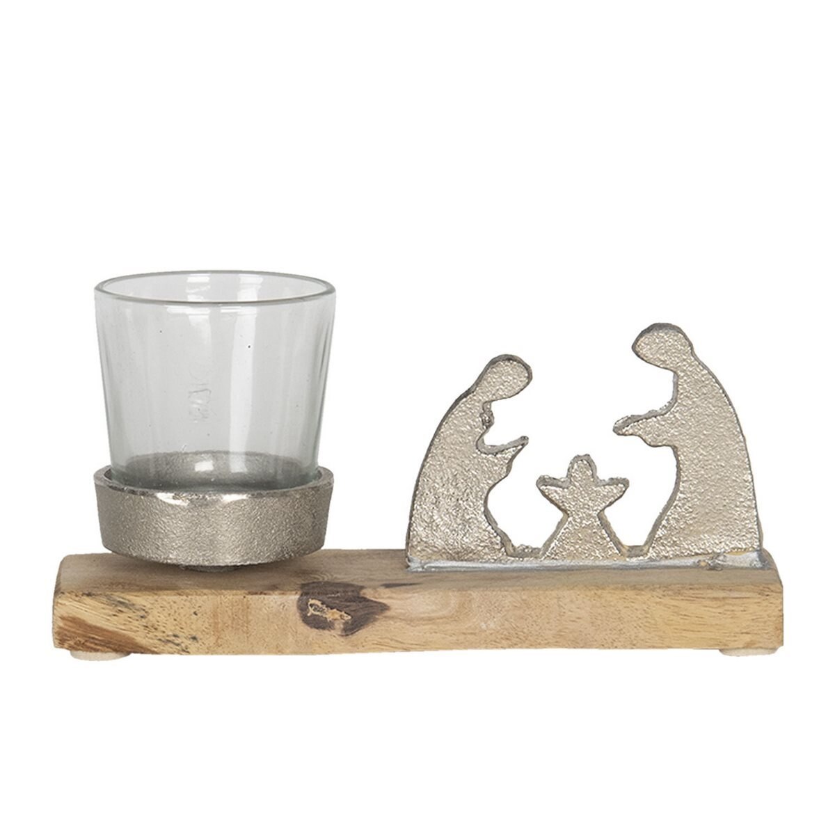 Suport lumanare din lemn sticla si metal 18 cm x 5 cm x 8 h