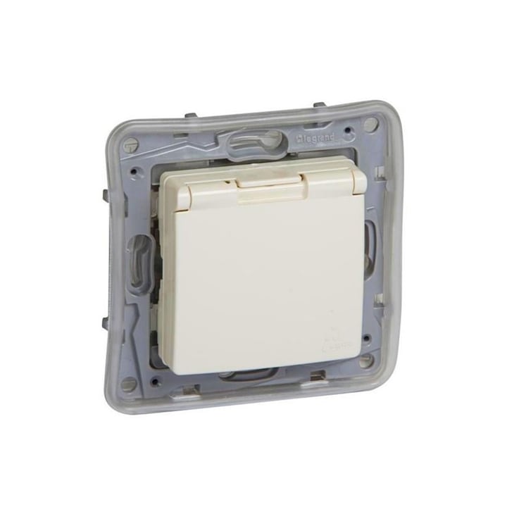 Единичен контакт с капак IP44, Legrand Niloe, механизъм, Без рамка, 764631, крем