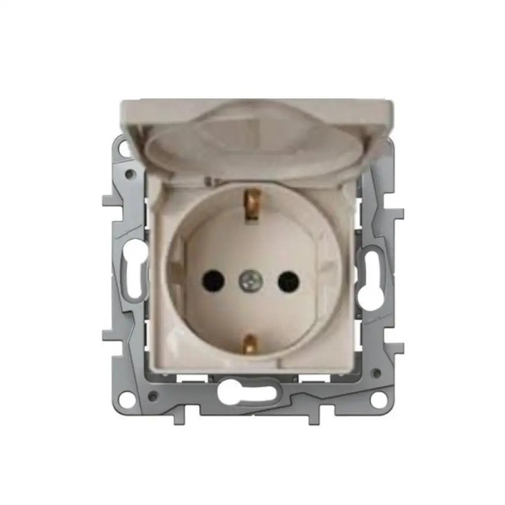 Priza simpla cu capac IP44, Legrand Niloe, mecanism, fara cadru, 764631, crem
