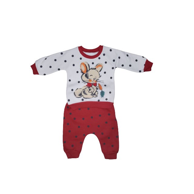 Costum sport, Trening bumbac, Iepuras, alb- rosu
