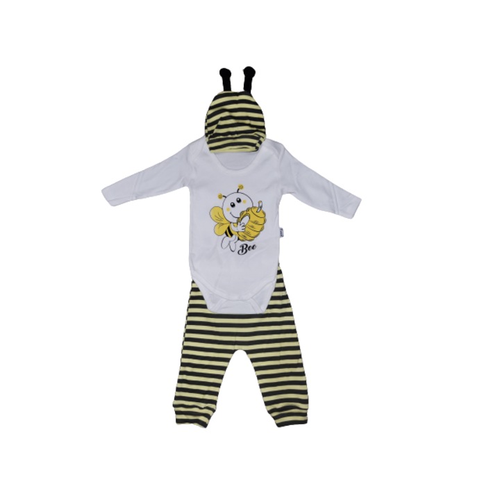 Set hainute 3 piese- body maneca lunga, caciulita, pantaloni , Albinuta
