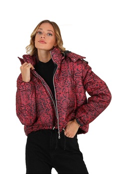 Geaca scurta de fas cu gluga Snake, Rosu Geaca scurta de fas cu gluga Snake, Rosu