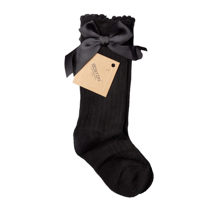 Дълги чорапи с панделка, момичешки, памучни, Черен