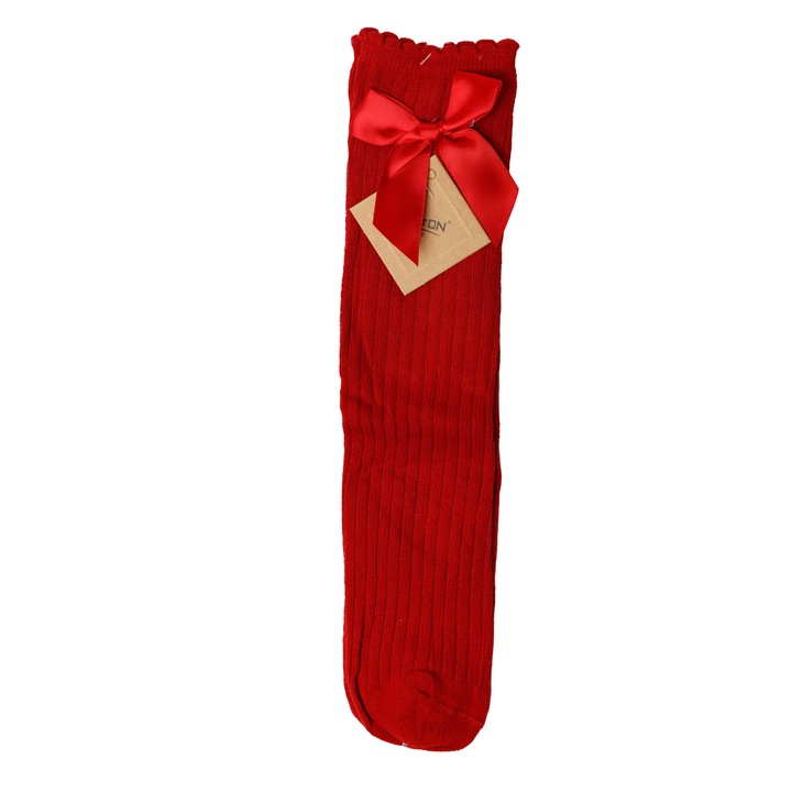 Дълги чорапи с панделка, момичешки, памучни, Червен