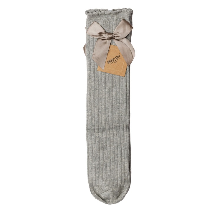 Дълги чорапи с панделка, момичешки, памучни, Сив