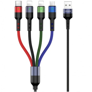 Cablu de date si incarcare 4 in 1, 2 x Lightning, 1 x Micro USB, 1 x USB-C, 3 metri, Multicolor GSM-BBL3159 Cablu de date si incarcare 4 in 1, 2 x Lightning, 1 x Micro USB, 1 x USB-C, 3 metri, Multicolor GSM-BBL3159