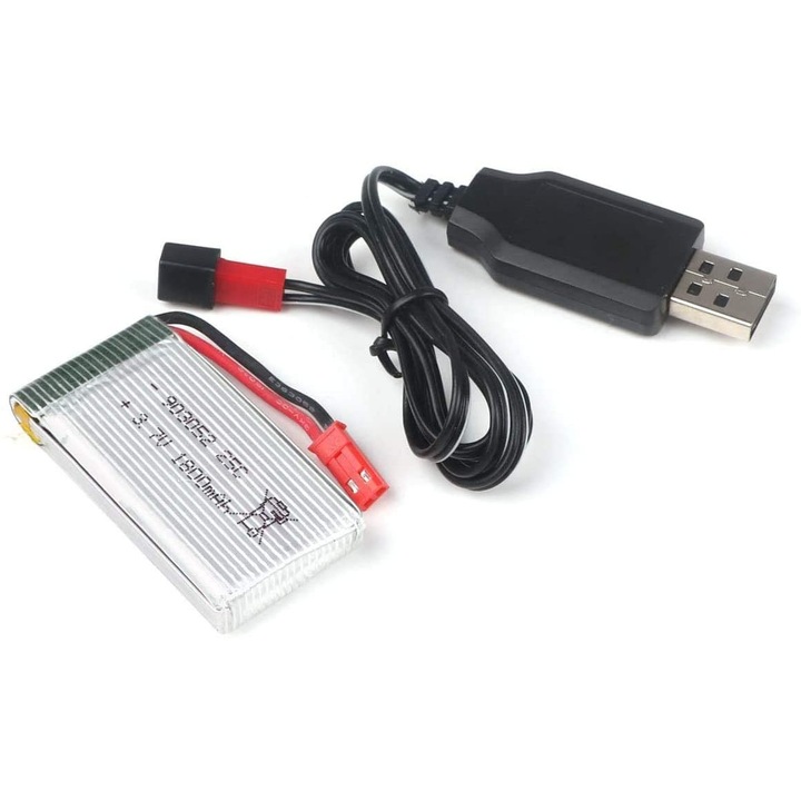 Батерия Li-Po, 3.7 V, 1800 mAh, 25C, JST контакт, Кабел за зареждане, USB за JJRC H11D H11C HQ898B RC хеликоптер