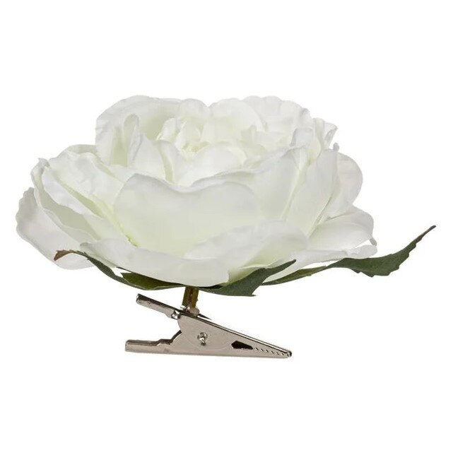 Floare artificiala, Zola®, trandafir alb, cu clips, 6 cm