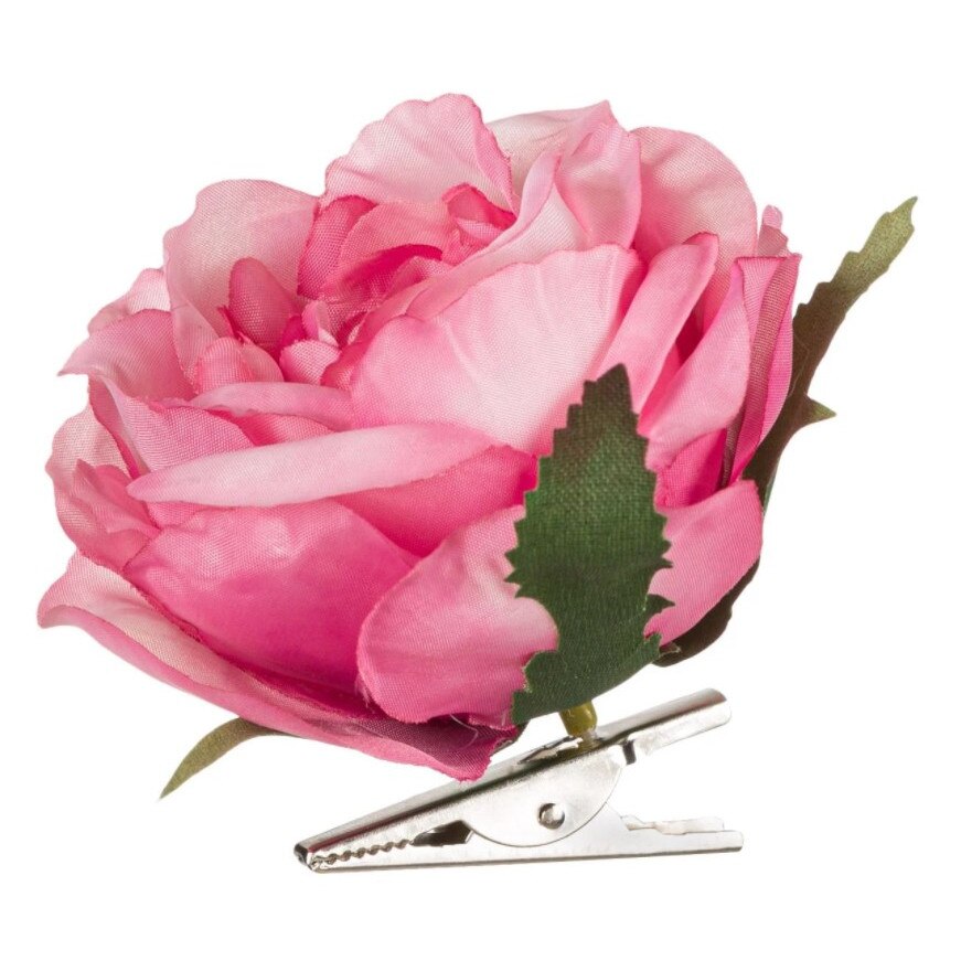 Floare artificiala, Zola®, trandafir roz, cu clips, 8 cm