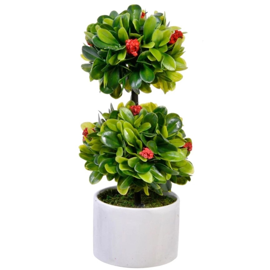 Ghiveci decorativ, Zola®, alb, din ceramica, cu flori bonsai, 21x7 cm