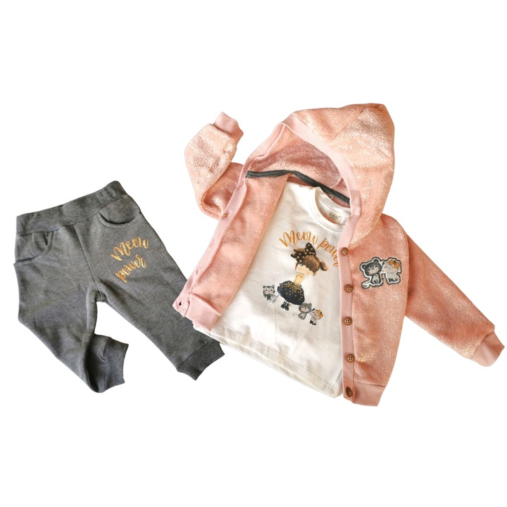 Compleu casual, vatuit, pentru fetite, 3 piese