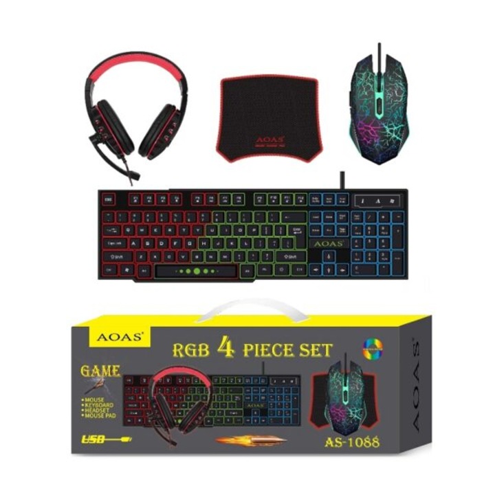 Billentyűzet, fejhallgató, egér és egérpad, Gaming, RGB háttérvilágítás, 4 az 1-ben készlet