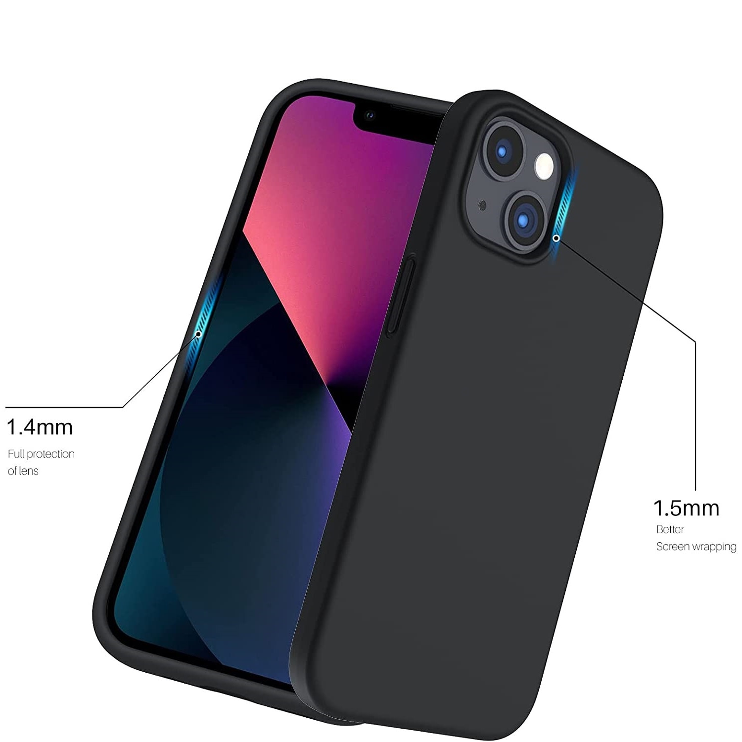 Husa din silicon ultra-slim MATA cu microfibra pe interior, compatibila cu iPhone 13, Negru