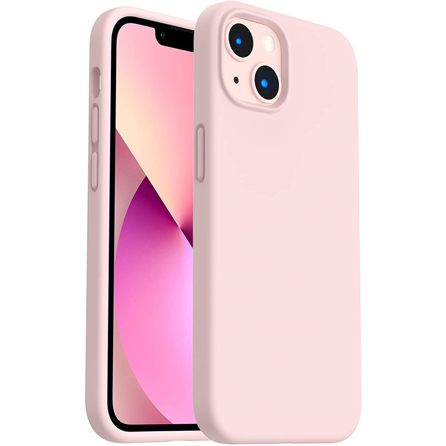 Husa din silicon ultra-slim MATA , interior din catifea , compatibila cu iPhone 13 , Roz Pudra