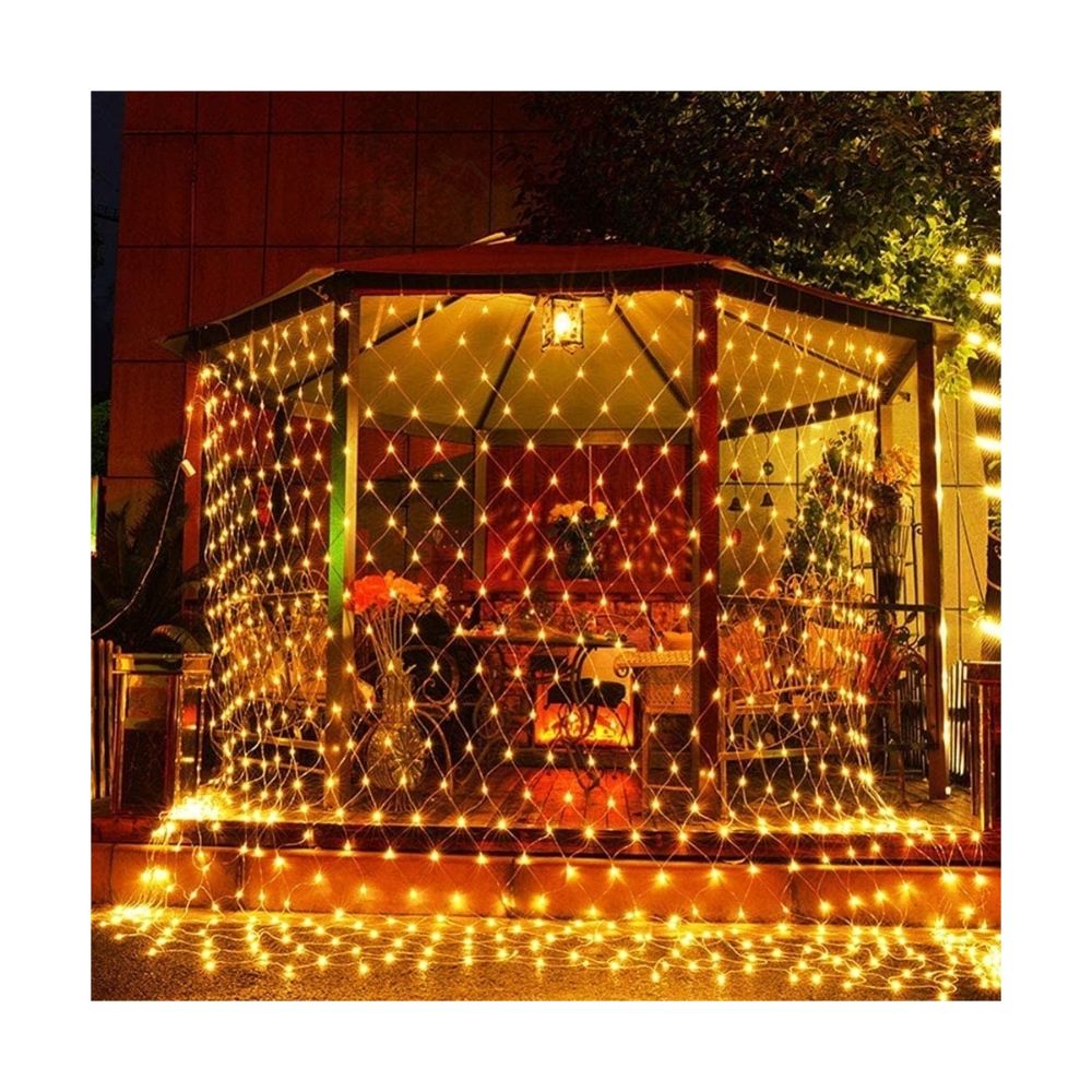 Instalatie Craciun, Tip Plasa, 6 m x 3 m, 640 LED-uri, Alb cald, 8 jocuri de lumini, Transformator, Interconectabila, Prelungitor 3 m inclus, Fir transparent, Flippy